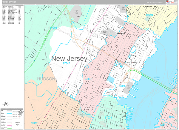 Union City Zip Code Wall Map
